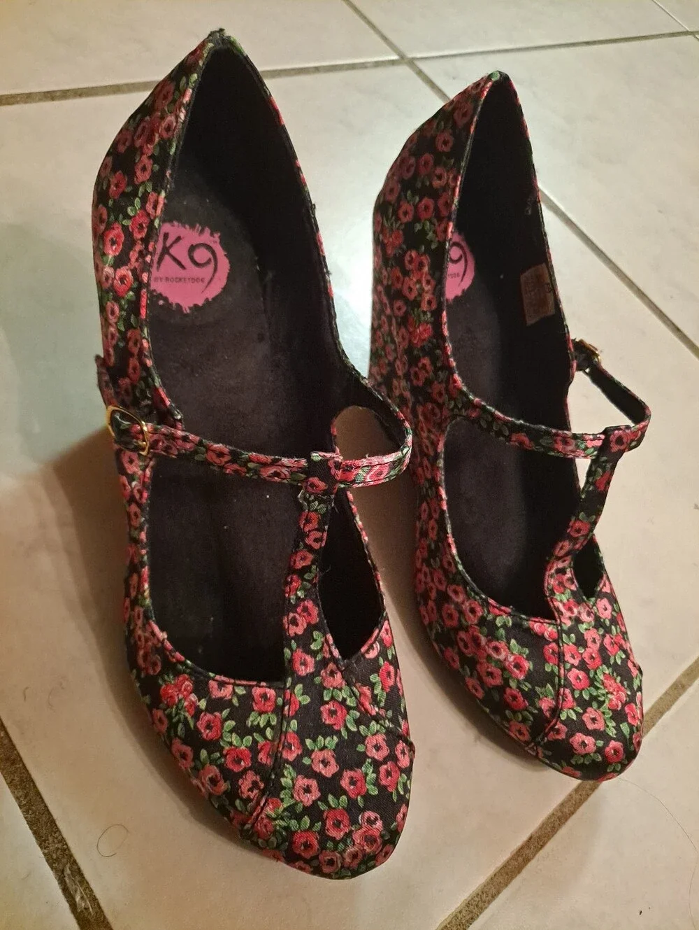 K9 By Rocketdog Floral Mary Jane Dress Shoes - Black with Pink Floral
